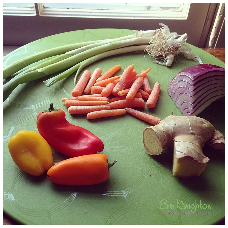 Tawdry assortment of veggies from the crisper