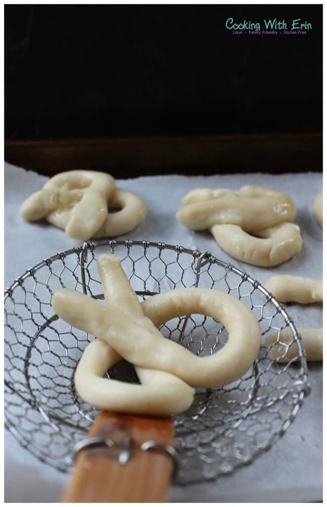 After parboiling the Gluten Free Pizza Dough Pretzels