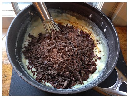 Chopped chocolate and sweet custard