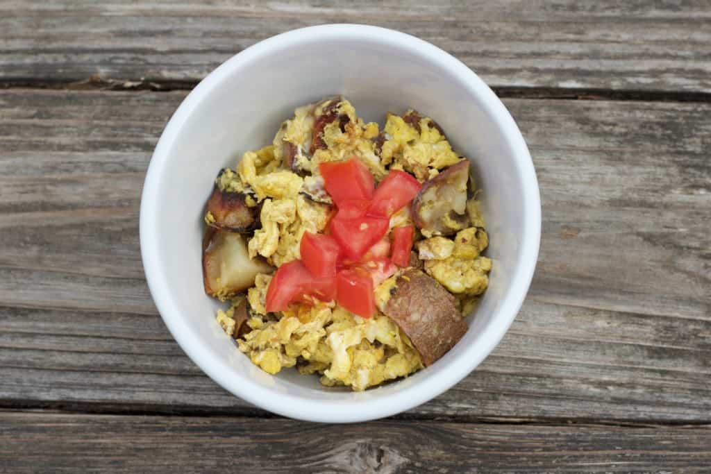 Egg potato cheese scramble