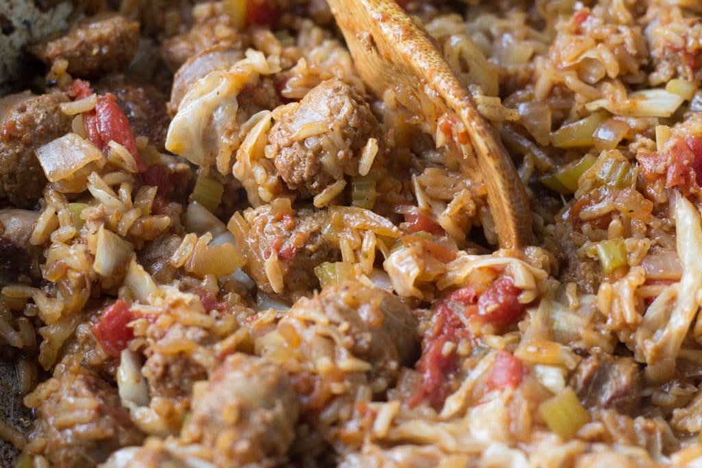 Cajun sausage and rice skillet || Erin Brighton | gluten free | easy dinner | one pot dinners | eat local | Got To Be NC